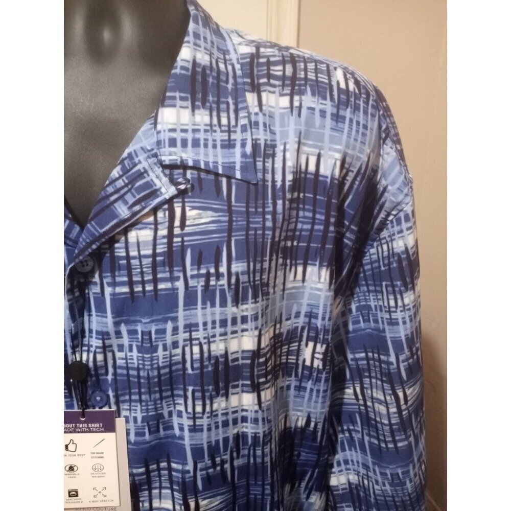 Suslo Couture Men’s Blue Geometric Short Sleeve Dress Button Shirt 5XL Brand New - Picture 7 of 15